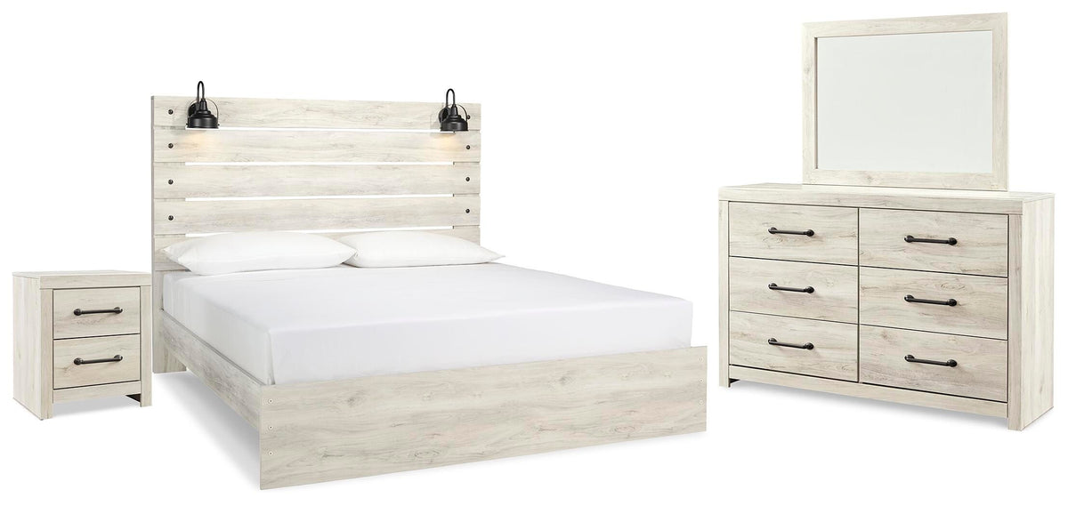 Cambeck Panel Bed Set - King, Mirrored Dresser and Nightstand