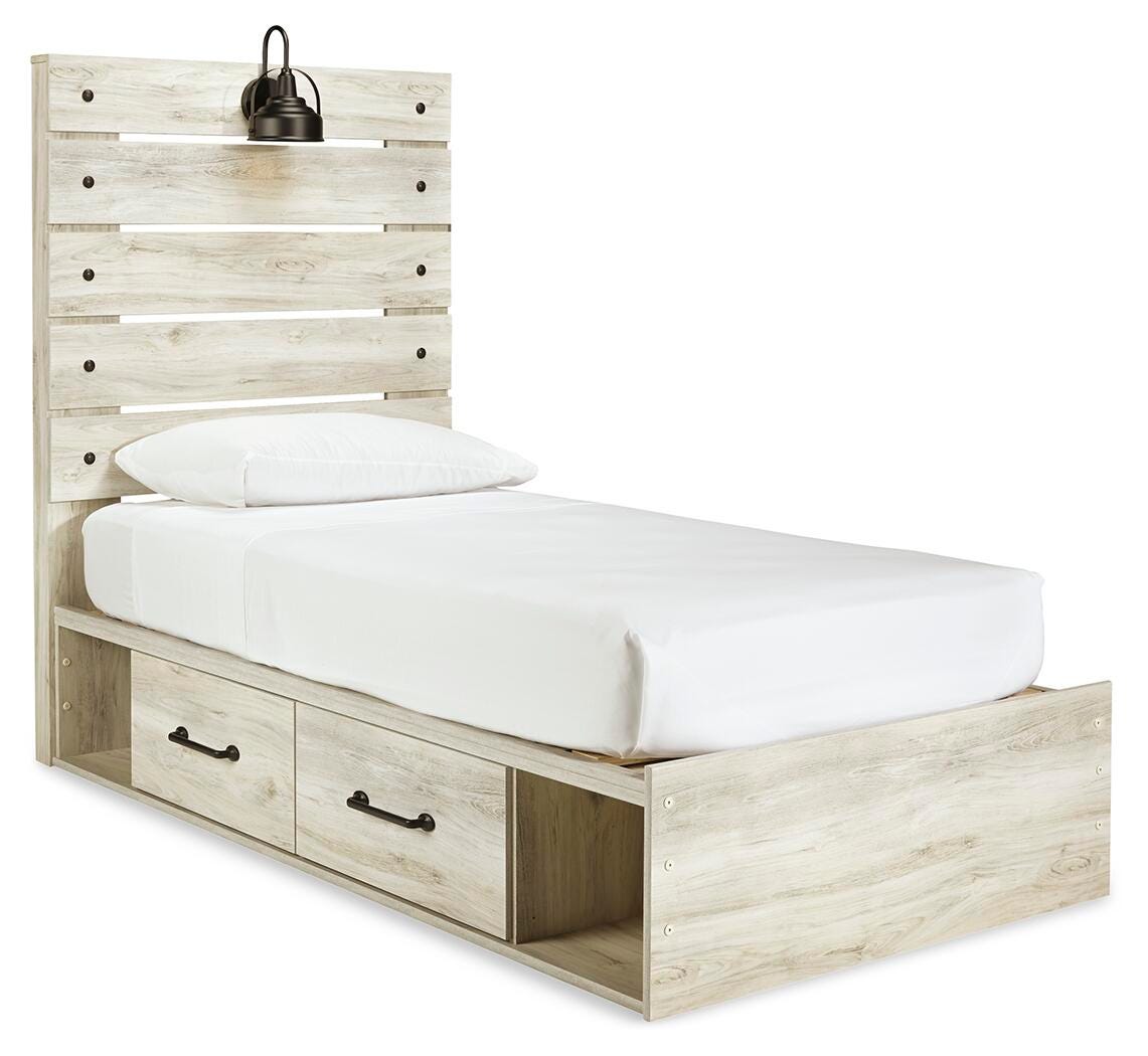 Cambeck Panel Bed with 2 Storage Drawers Set - Twin, Mirrored Dresser