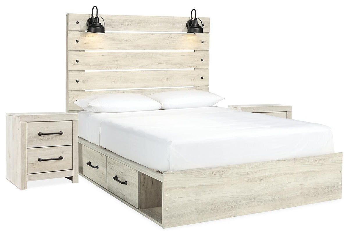 Cambeck Queen Panel Storage Bed and 2 Nightstands