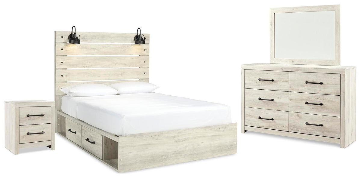 Cambeck Panel Bed with 2 Storage Drawers Set - Queen, Mirrored Dresser and Nightstand