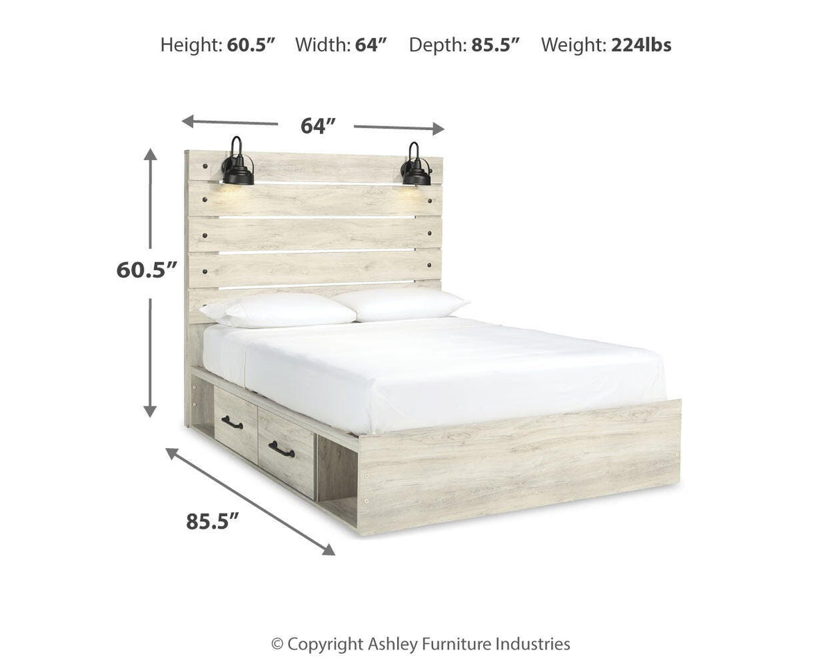 Cambeck Panel Bed with 2 Storage Drawers Set - Queen, Mirrored Dresser and Nightstand