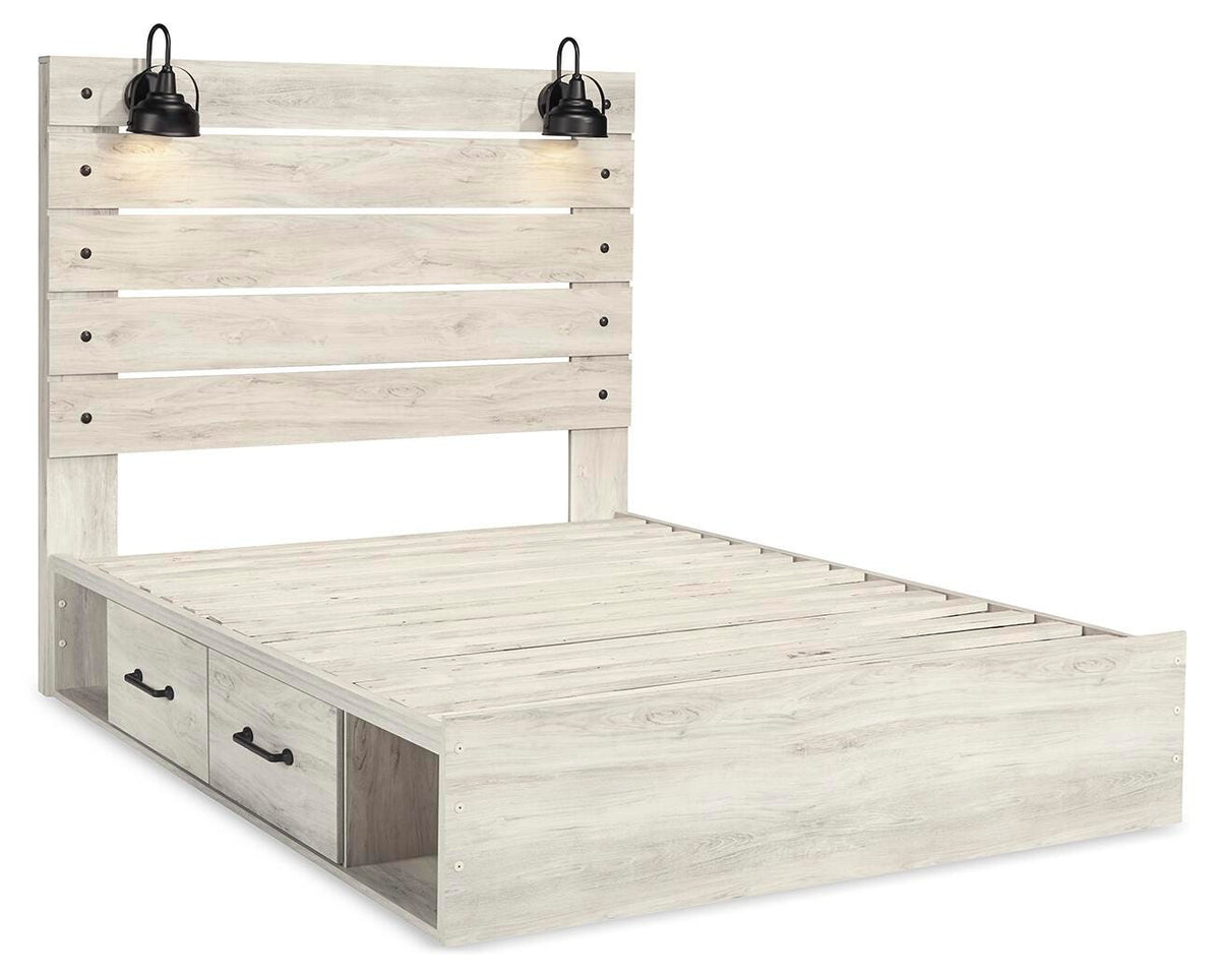 Cambeck Panel Bed with 2 Storage Drawers Set - Queen, Mirrored Dresser and Nightstand