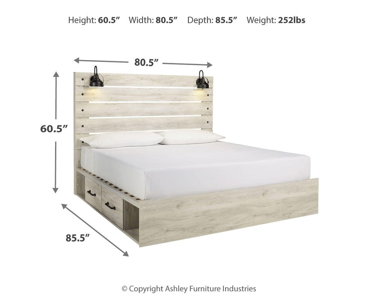 Cambeck King Panel Bed with Storage, Dresser, Mirror and Nightstand