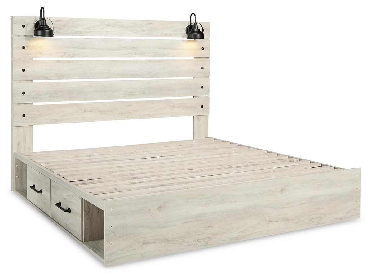 Cambeck Panel Bed with 2 Storage Drawers Set - King, Mirrored Dresser and Nightstand