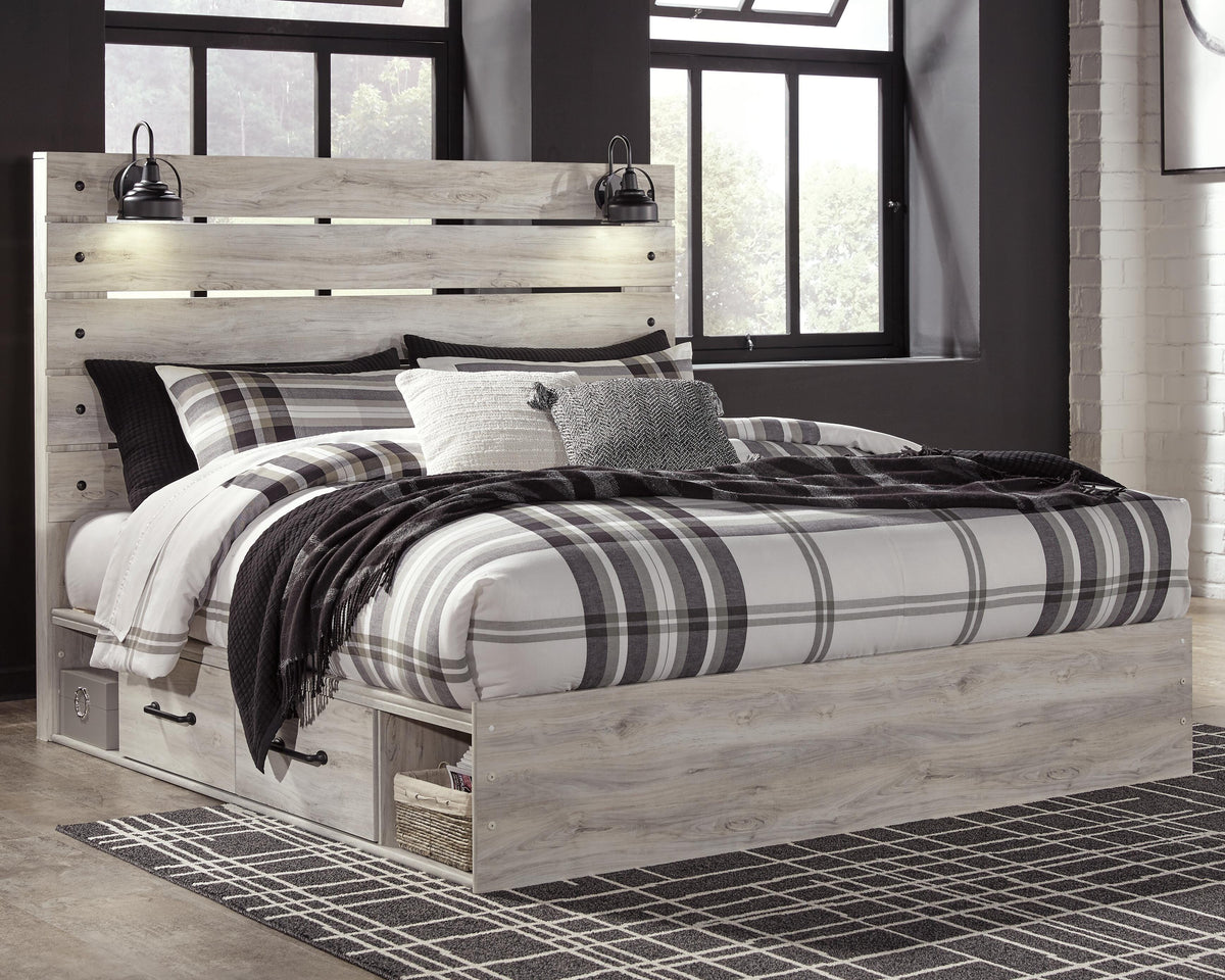 Cambeck King Panel Bed with 2 Side Storage, Dresser, Mirror, and Nightstand