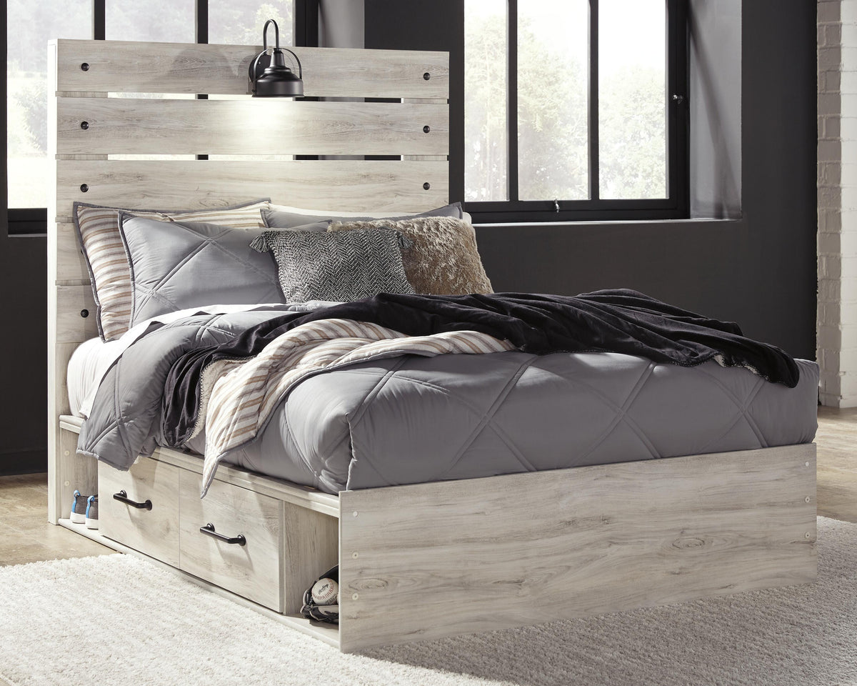 Cambeck Full Panel Bed with 2 Storage Drawers with Mirrored Dresser