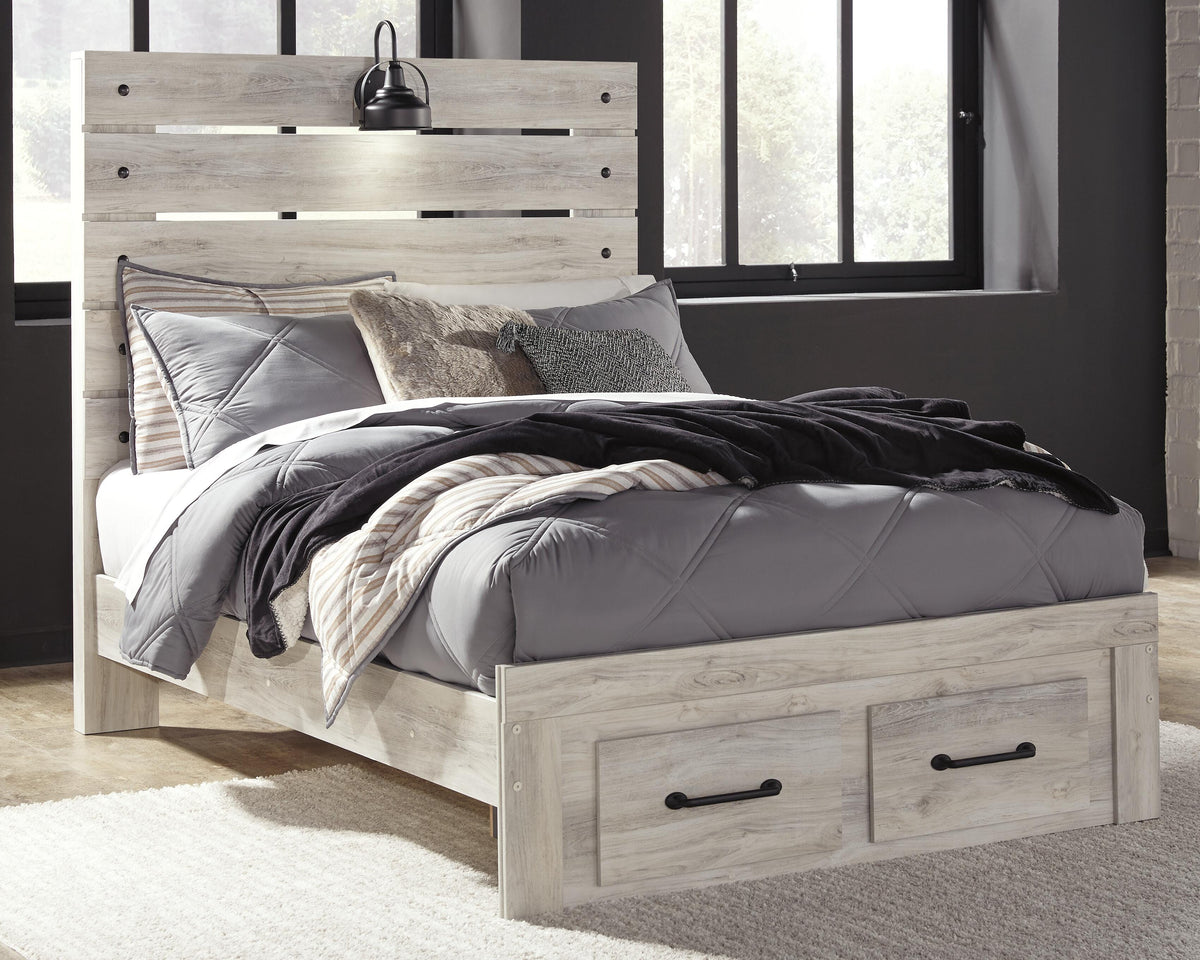 Cambeck Full Panel Bed with 2 Storage Drawers with Mirrored Dresser and 2 Nightstands