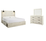 Cambeck King Panel Bed with 2 Storage Drawers with Mirrored Dresser
