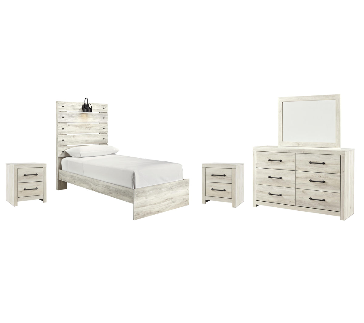 Cambeck Panel Bed Set - Twin, Mirrored Dresser and 2 Nightstands