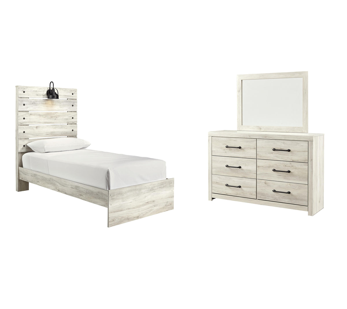 Cambeck Panel Bed Set - Twin, Mirrored Dresser