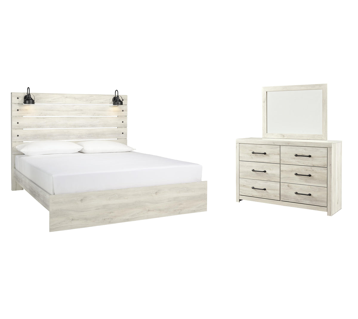 Cambeck Panel Bed Set - King, Mirrored Dresser