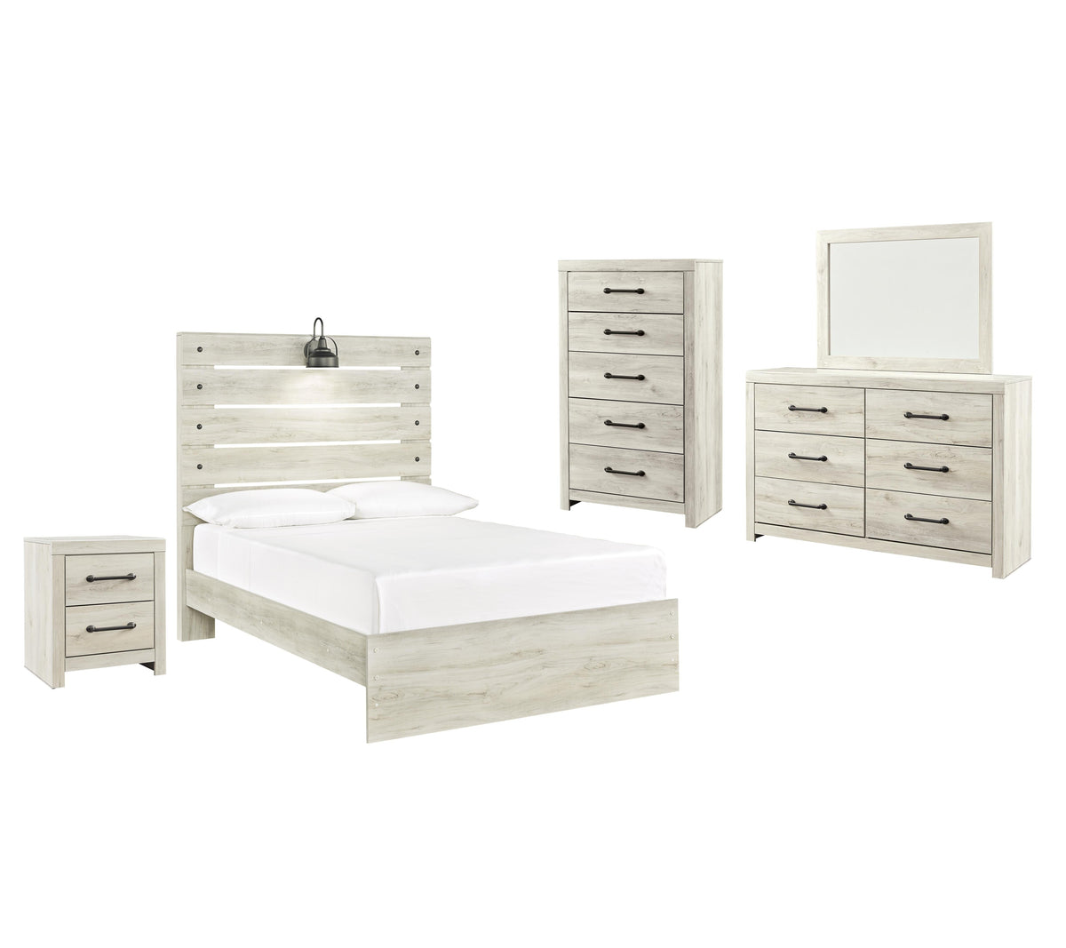Cambeck Panel Bed Set - Full, Mirrored Dresser, Chest and Nightstand