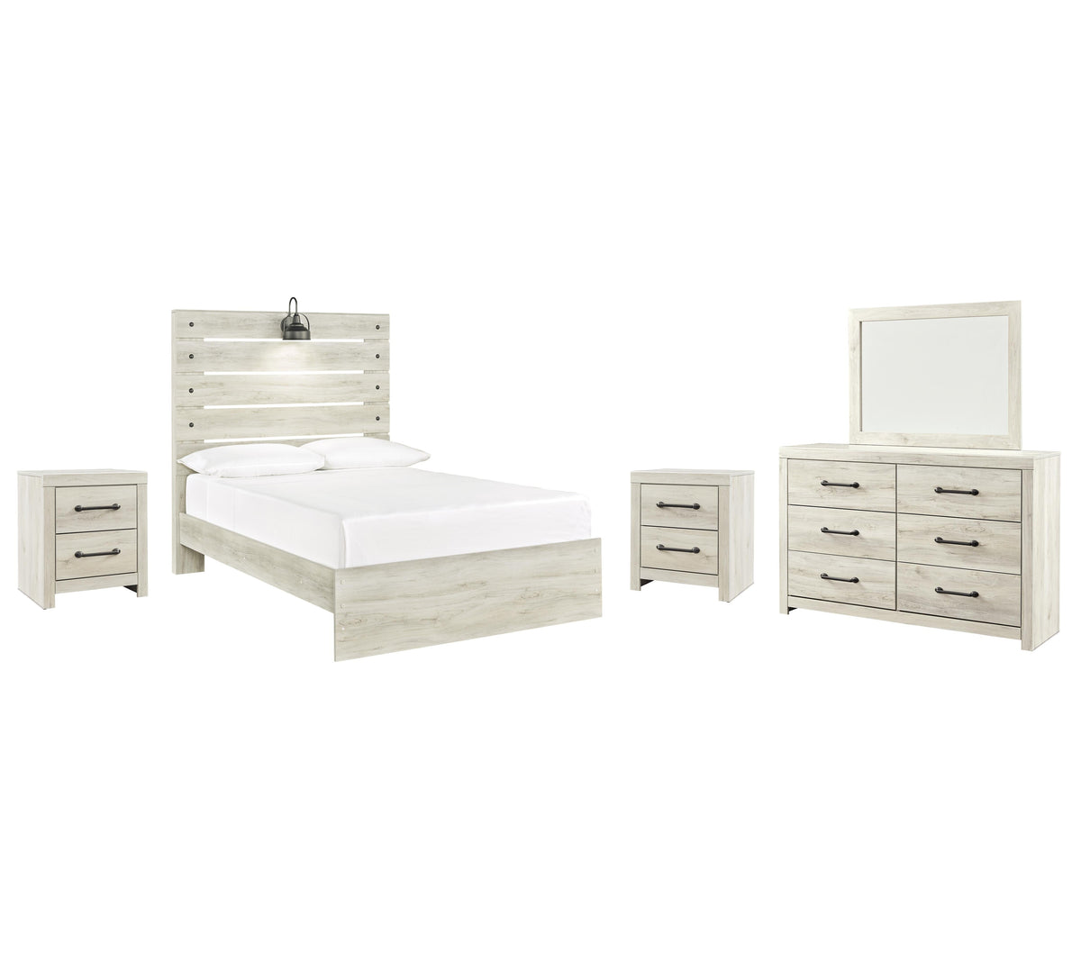 Cambeck Panel Bed Set - Full, Mirrored Dresser and 2 Nightstands