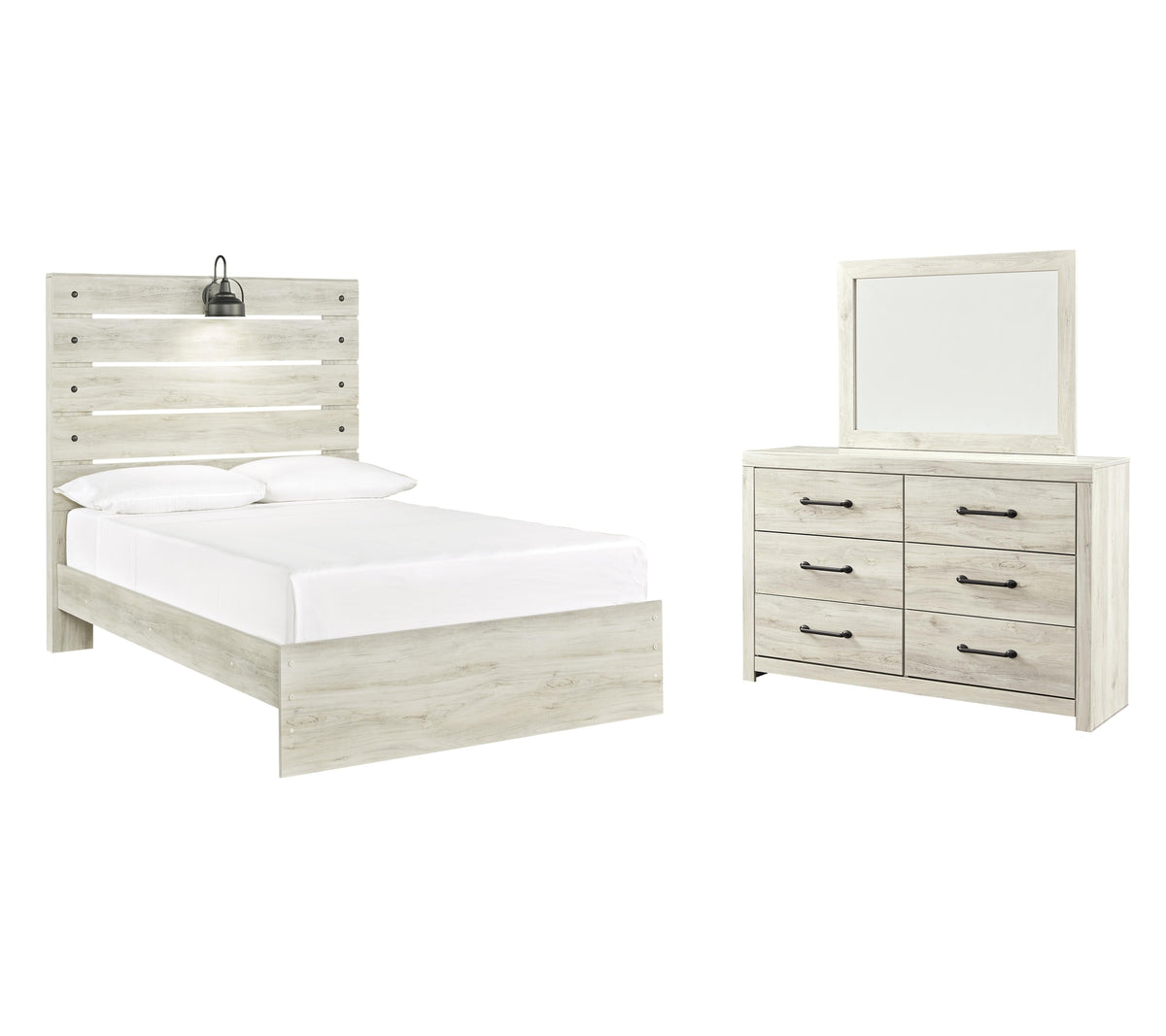 Cambeck Panel Bed Set - Full, Mirrored Dresser