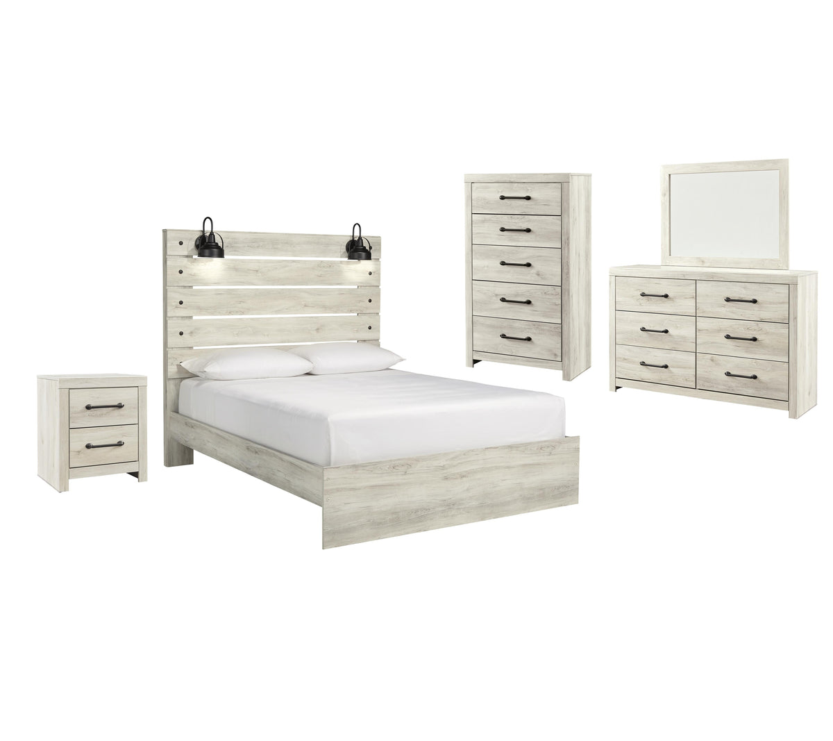 Cambeck Panel Bed Set - Queen, Mirrored Dresser, Chest and Nightstand