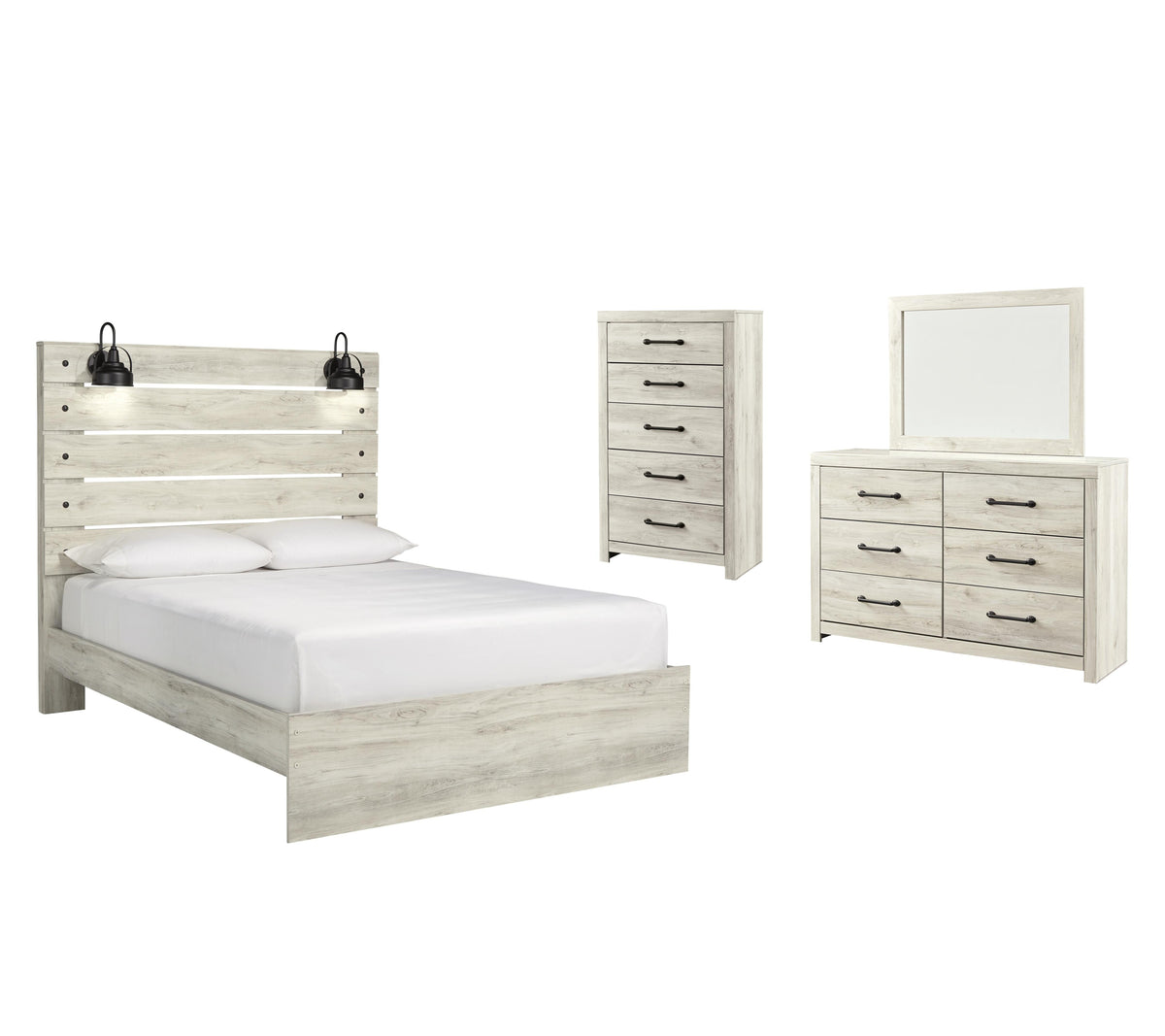 Cambeck Panel Bed Set - Queen, Mirrored Dresser and Chest