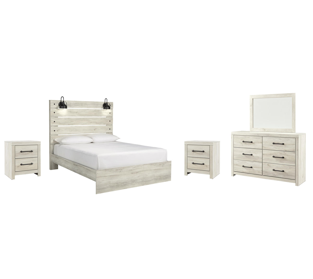 Cambeck Panel Bed Set - Queen, Mirrored Dresser and 2 Nightstands