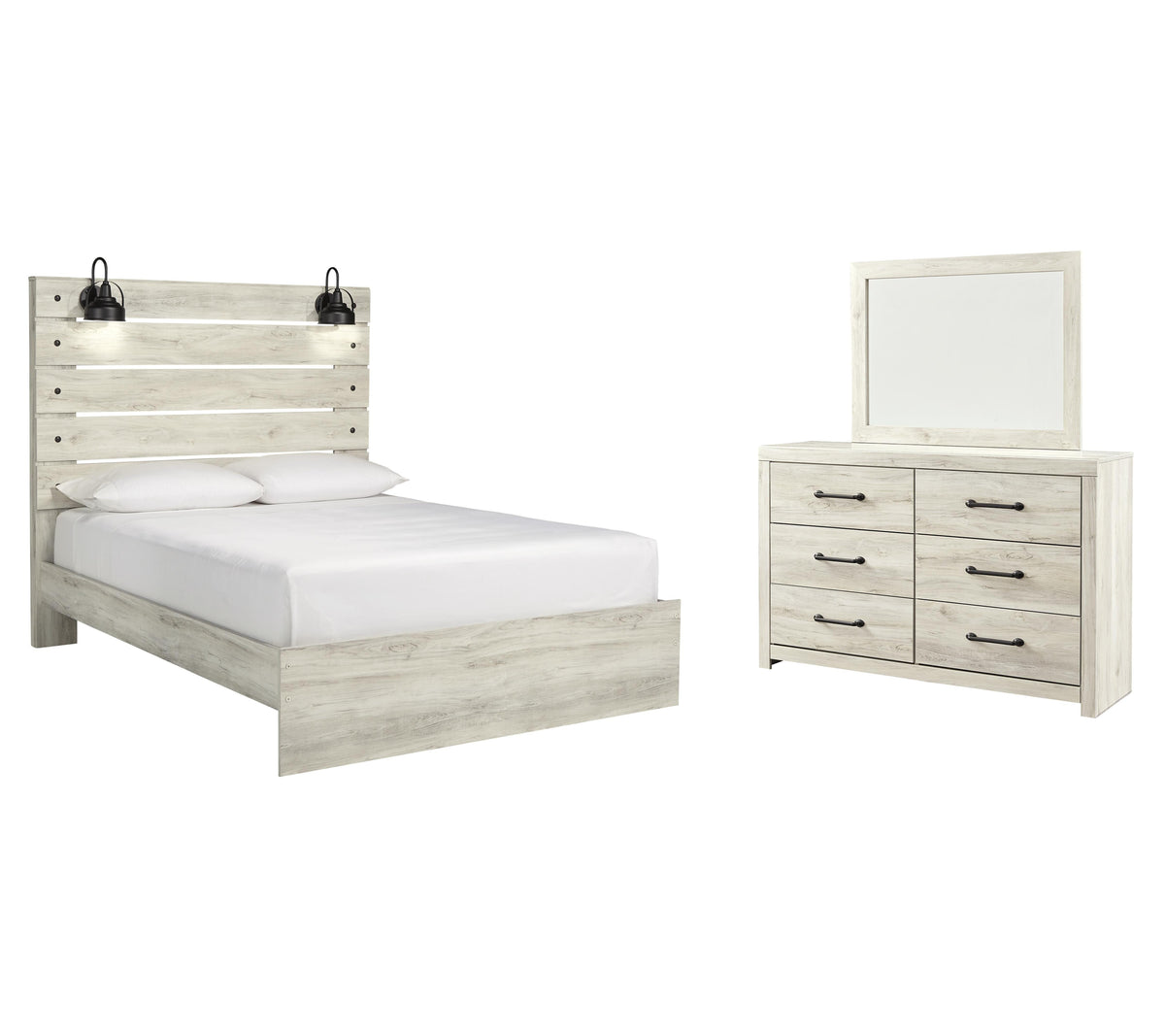 Cambeck Panel Bed Set - Queen, Mirrored Dresser