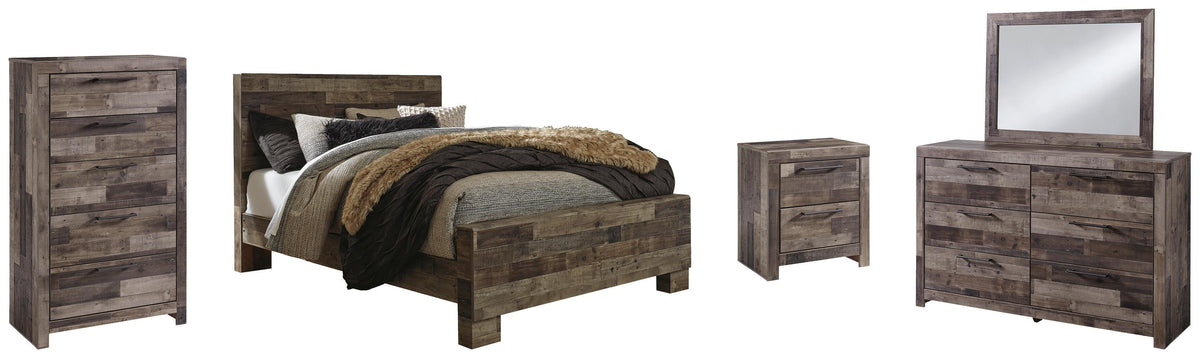 Derekson Panel Bed Set - Queen, Mirrored Dresser, Chest and Nightstand
