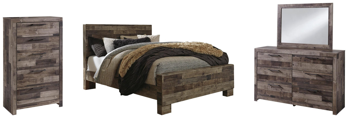 Derekson Panel Bed Set - Queen, Mirrored Dresser and Chest