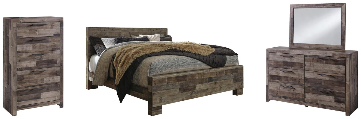 Derekson Panel Bed Set - King, Mirrored Dresser and Chest