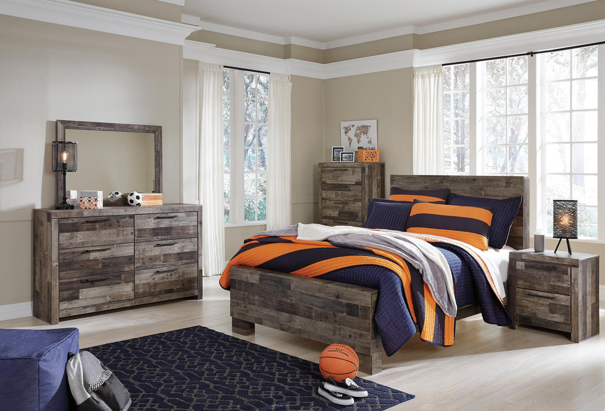 Derekson Panel Bed Set - Full, Mirrored Dresser, Chest and Nightstand