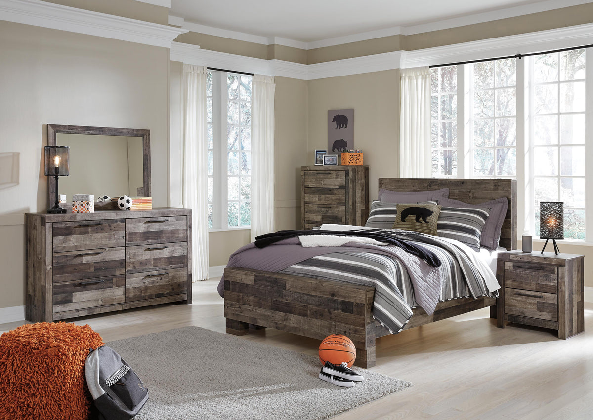 Derekson Panel Bed Set - Full, Mirrored Dresser, Chest and Nightstand