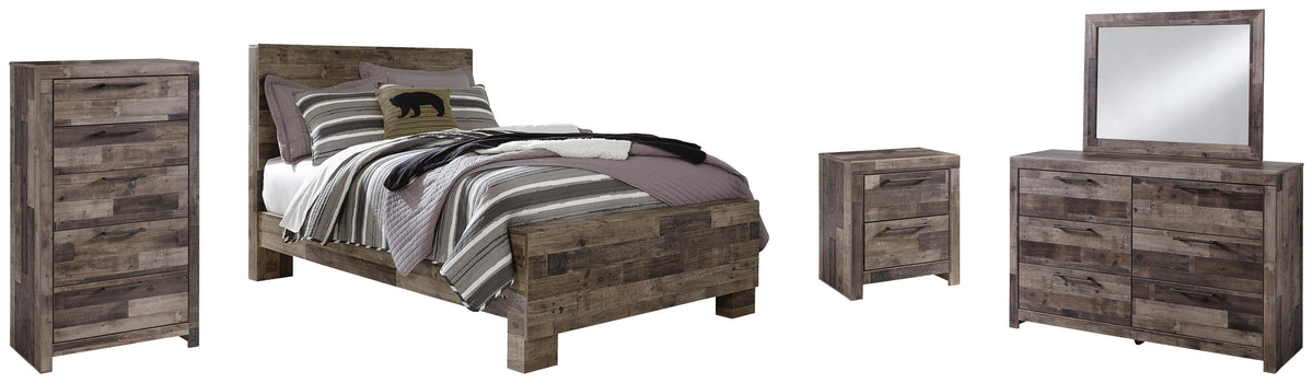 Derekson Panel Bed Set - Full, Mirrored Dresser, Chest and Nightstand