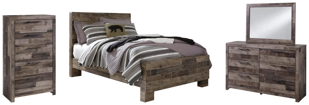 Derekson Panel Bed Set - Full, Mirrored Dresser and Chest