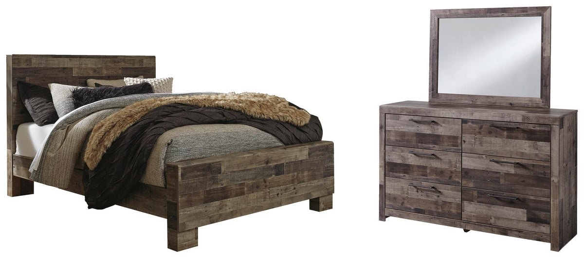 Derekson Panel Bed Set - Queen, Mirrored Dresser