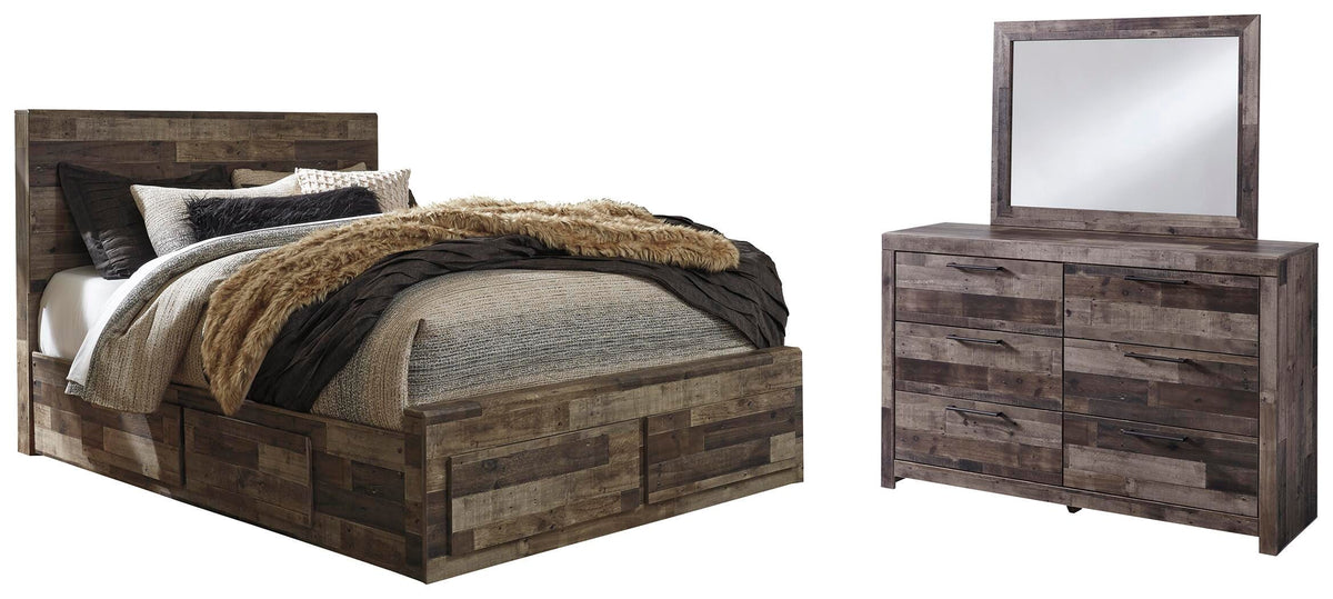 Derekson Panel Bed with 6 Storage Drawers Set - Queen, Mirrored Dresser