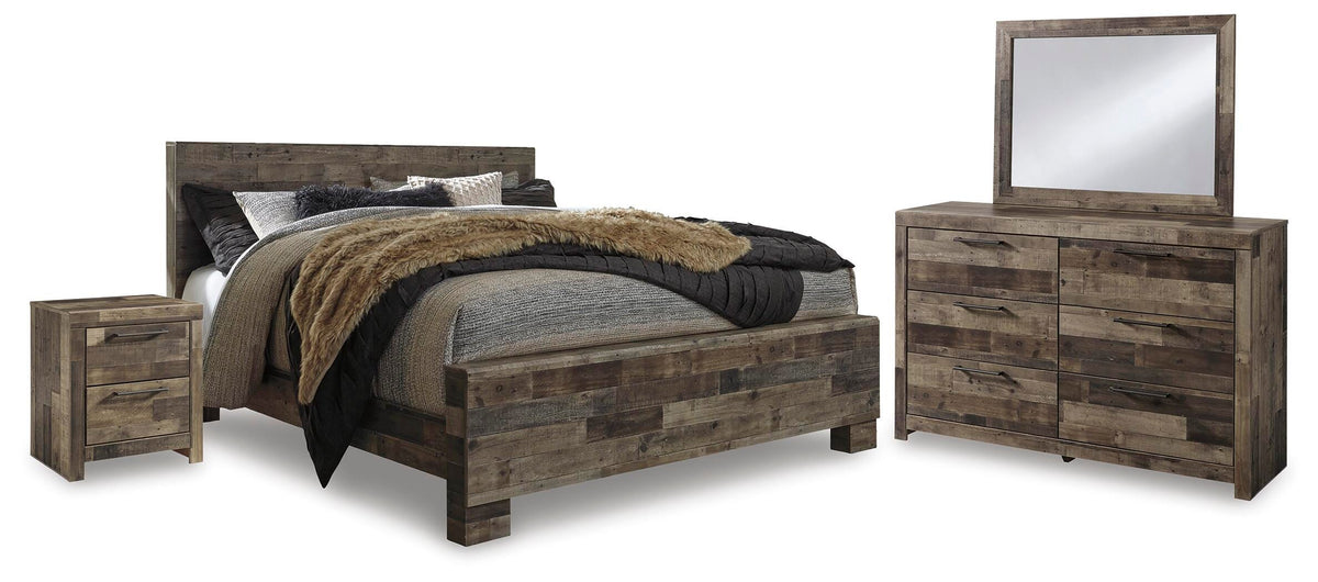 Derekson Panel Bed Set - King, Mirrored Dresser and Nightstand