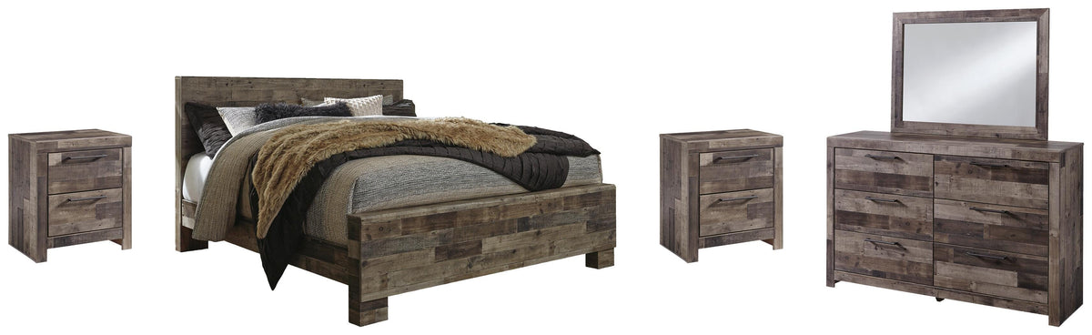Derekson Panel Bed Set - King, Mirrored Dresser and 2 Nightstands