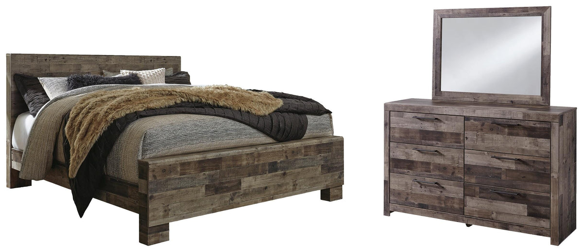 Derekson Panel Bed Set - King, Mirrored Dresser