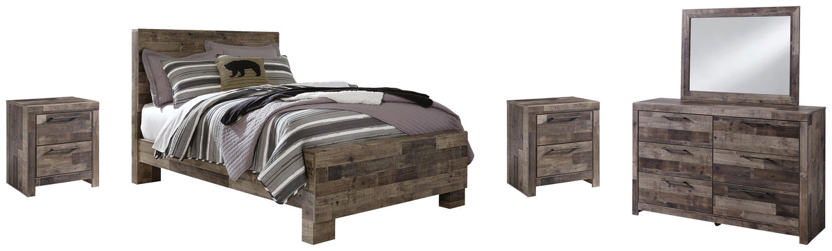 Derekson Panel Bed Set - Full, Mirrored Dresser and 2 Nightstands