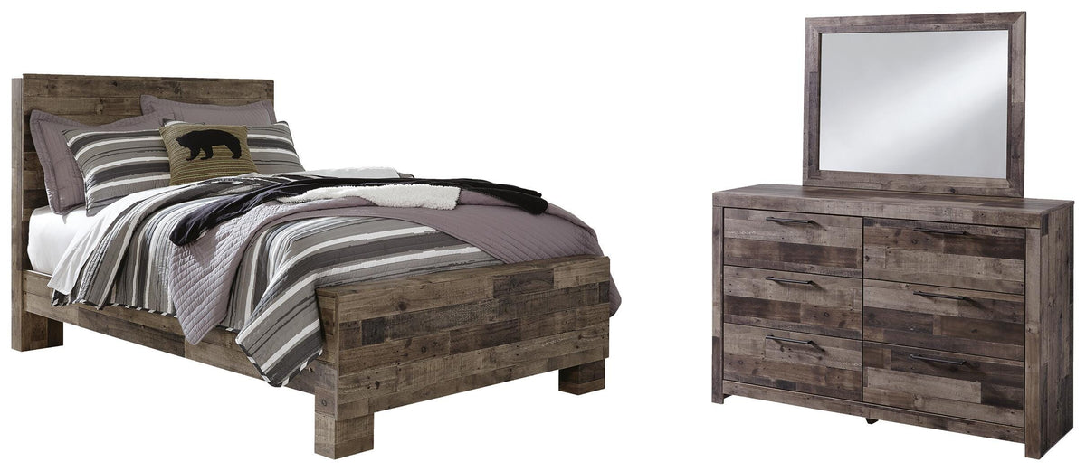 Derekson Panel Bed Set - Full, Mirrored Dresser