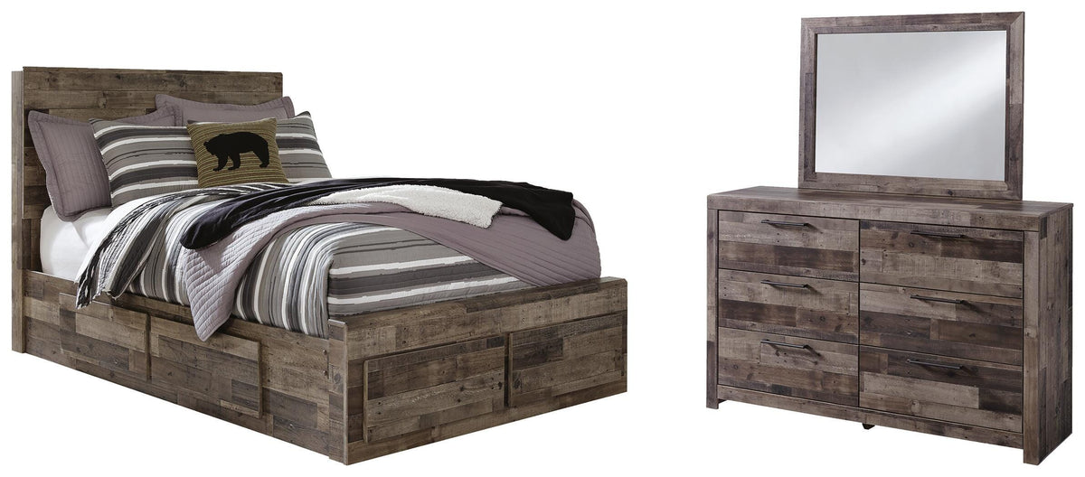 Derekson Panel Bed with 6 Storage Drawers Set - Full, Mirrored Dresser