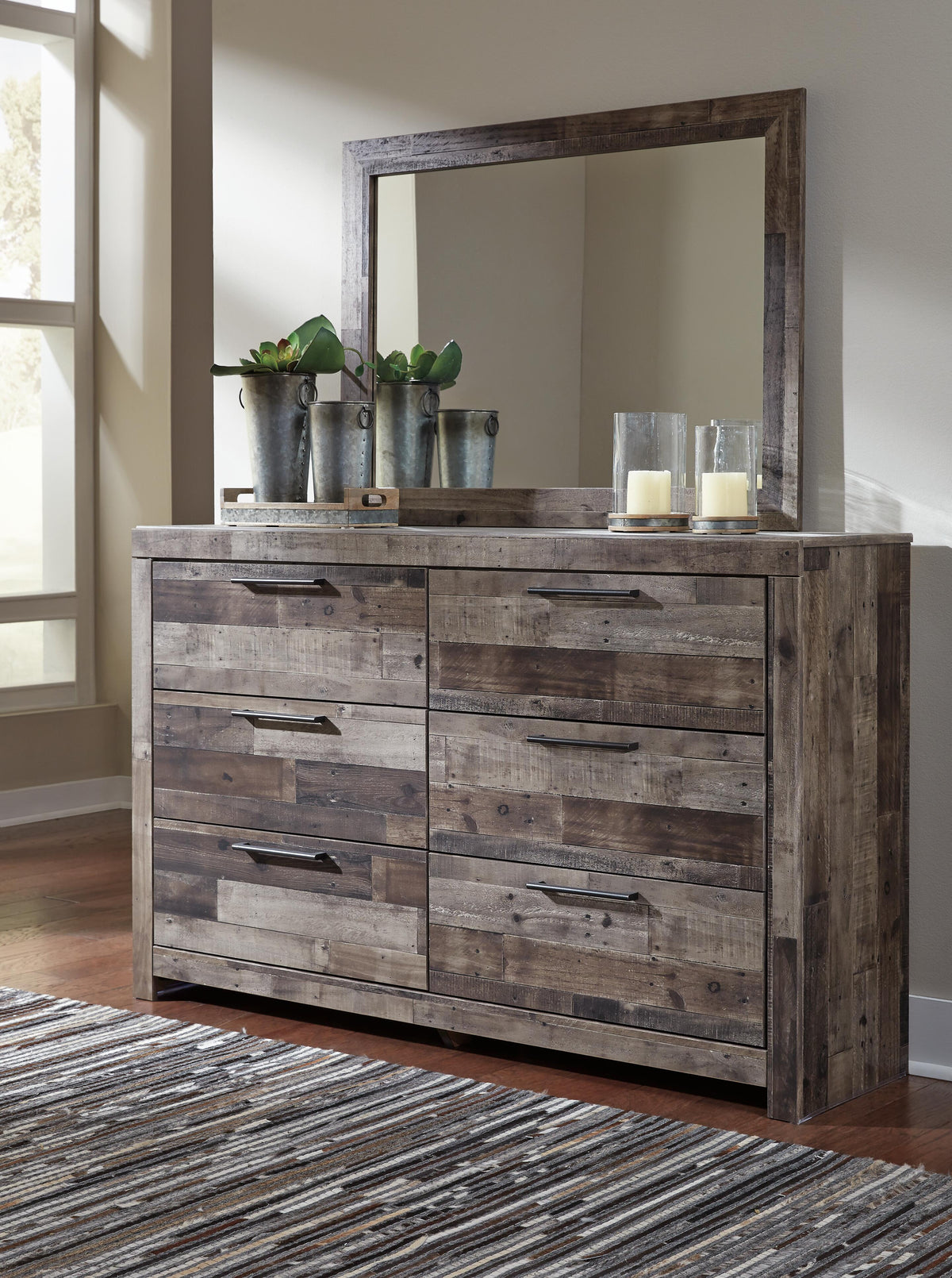 Derekson King Panel Storage Bed, Dresser, Mirror, Chest and 2 Nightstands