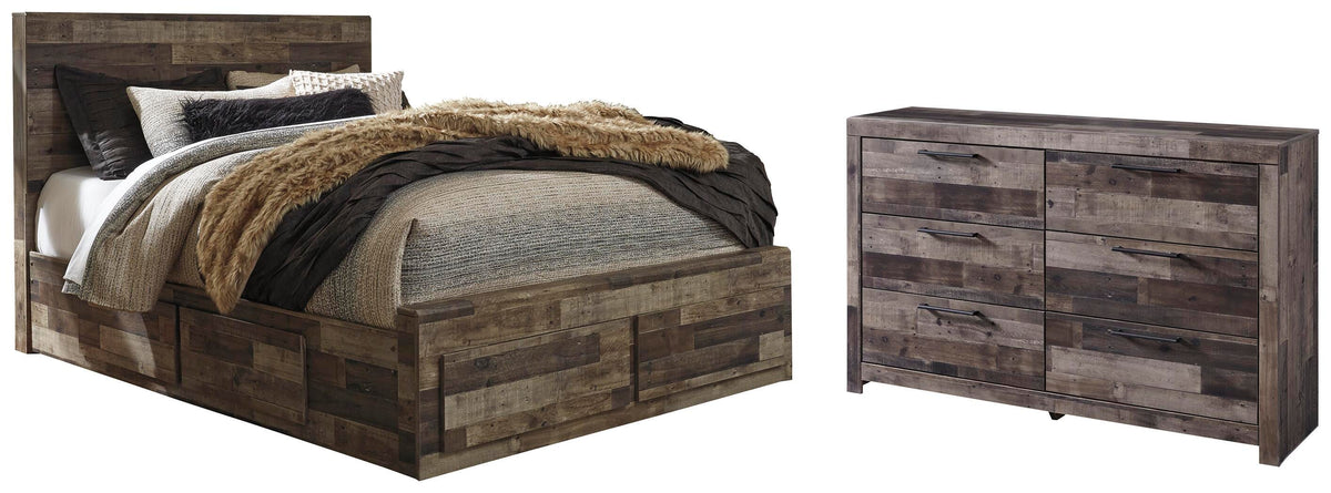 Derekson Panel Bed with 6 Storage Drawers Set - Queen, Dresser