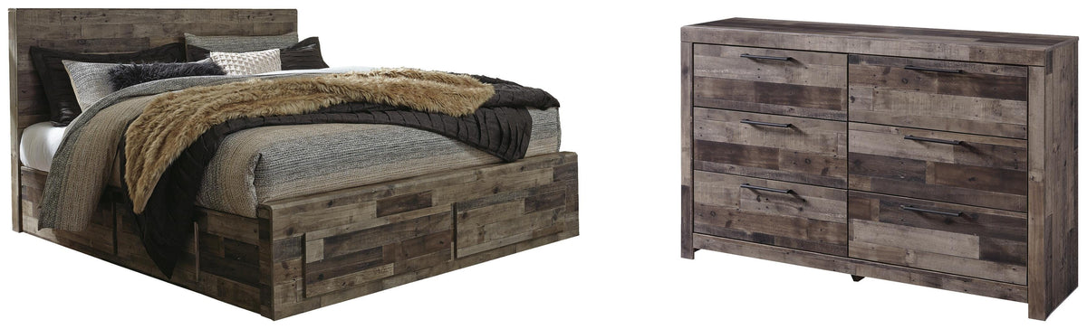Derekson Panel Bed with 6 Storage Drawers Set - King, Dresser