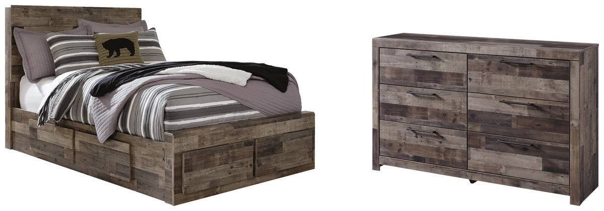 Derekson Panel Bed with 6 Storage Drawers Set - Full, Dresser