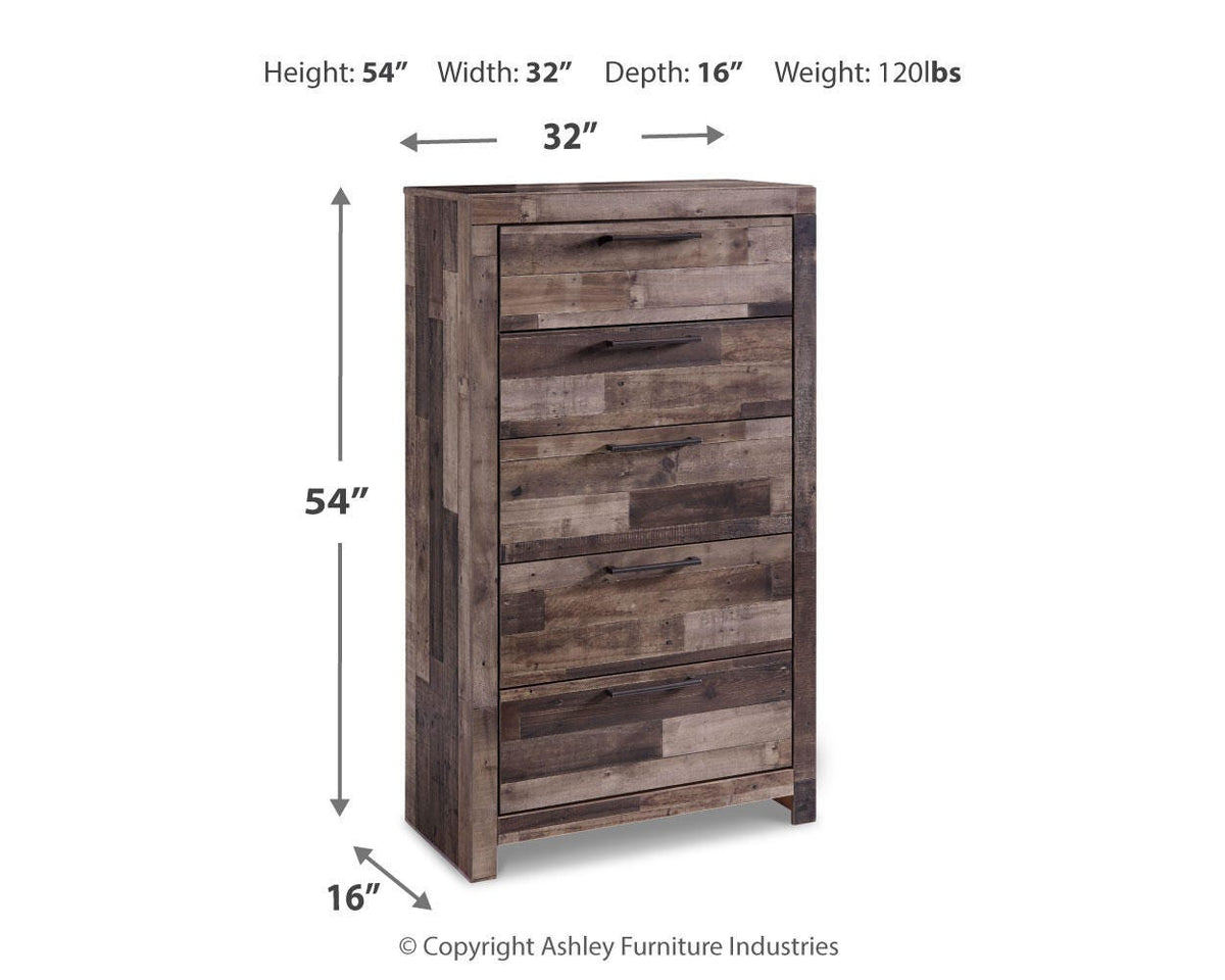 Derekson King Panel Storage Bed, Dresser, Mirror, Chest and 2 Nightstands