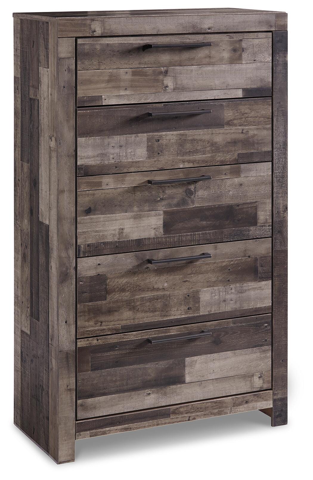 Derekson King Panel Storage Bed, Dresser, Mirror, Chest and Nightstand