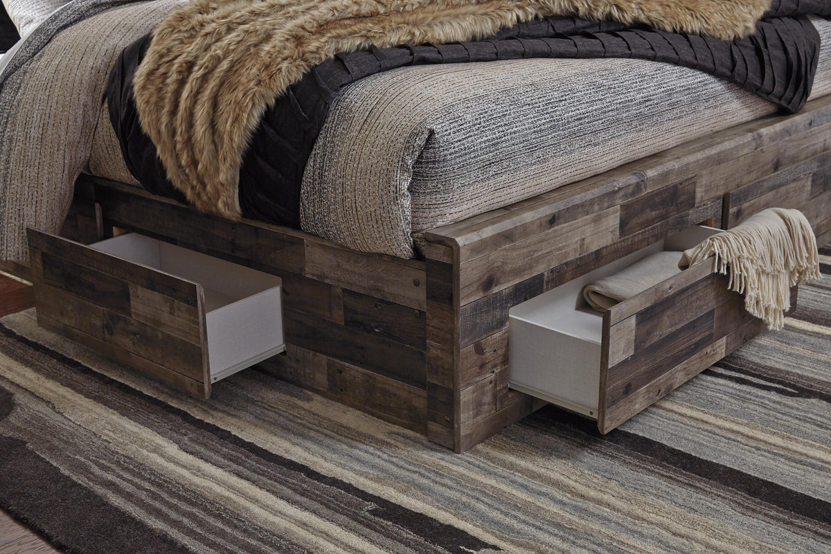 Derekson King Panel Storage Bed, Dresser and Nightstand