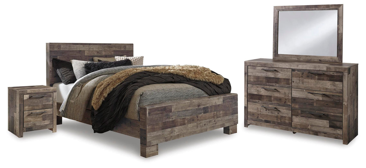 Derekson Panel Bed Set - Queen, Mirrored Dresser and Nightstand