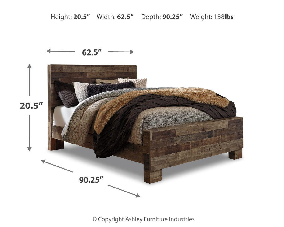 Derekson Panel Bed Set - Queen, Mirrored Dresser and Nightstand