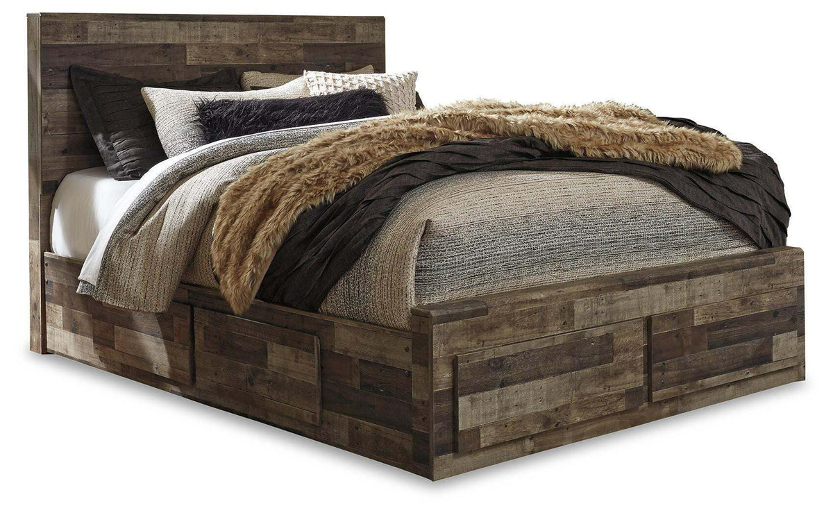 Derekson Panel Bed with 6 Storage Drawers Set - Queen, Mirrored Dresser