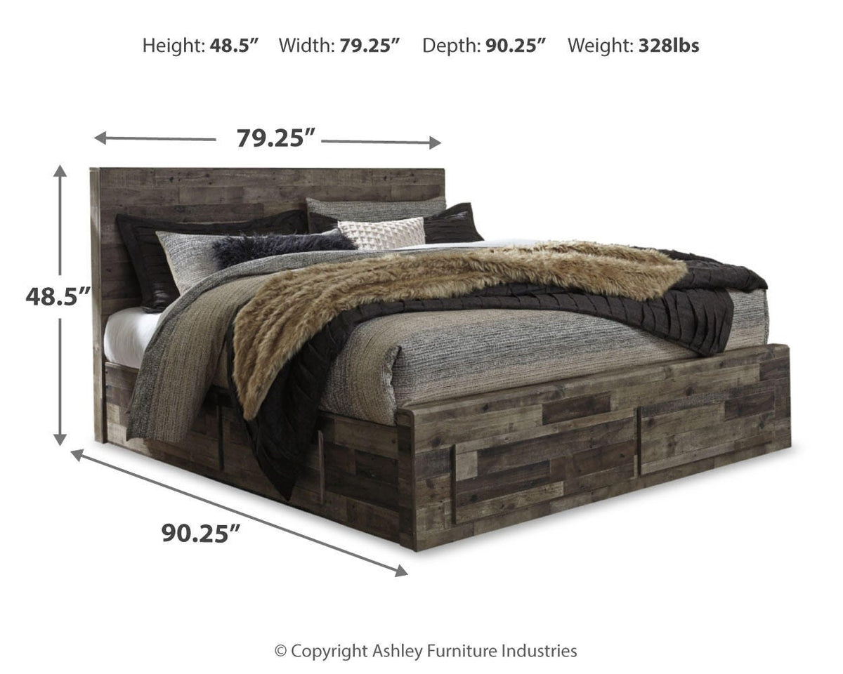 Derekson King Panel Storage Bed, Dresser, Mirror, Chest and 2 Nightstands