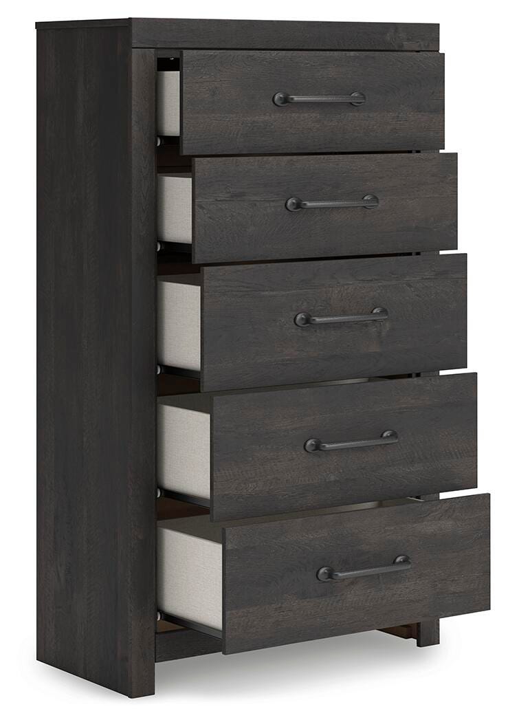 Hollivern Twin Panel Storage Bed, Dresser, Mirror and Chest