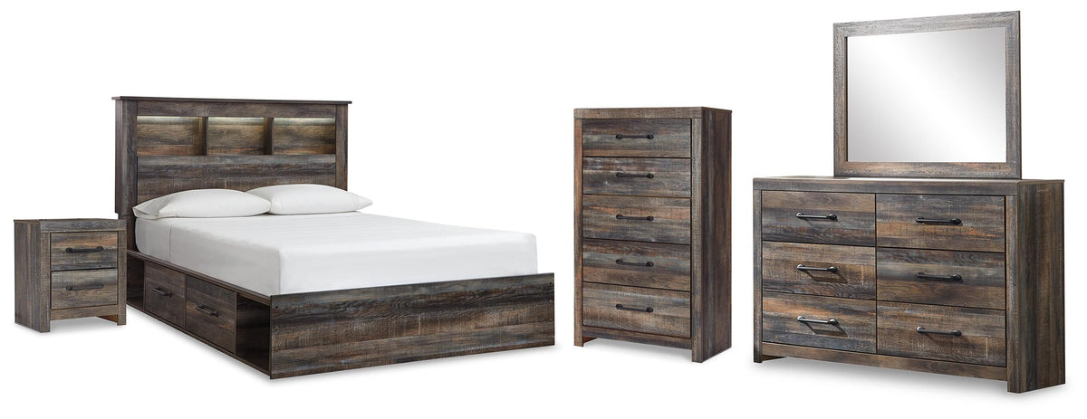 Drystan Queen Bookcase Storage Bed, Dresser, Mirror, Chest and Nightstand